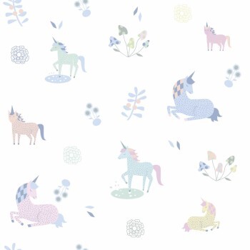 colorful flowers and horses wallpaper white and colorful Kids Walls Marburg 45823