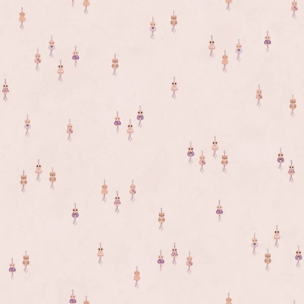 Wallpaper non-woven pink dolls animals