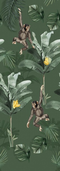Nature Theme Monkeys & Palm Trees Mural Green Olive & Noah Behang Expresse INK7842