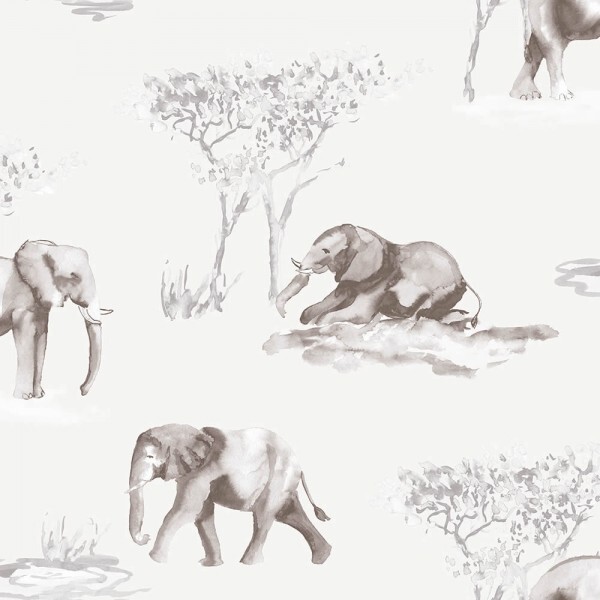 Wallpaper watercolor elephants grey brown