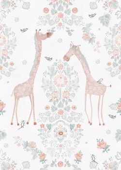Giraffe Nature Motif Wall Mural White & Pink Olive & Noah Behang Expresse INK7811