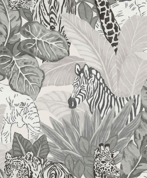 non-woven wallpaper gray jungle animals Smita Good Vibes