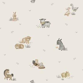 non-woven wallpaper animals on the meadow animal motifs beige 014831