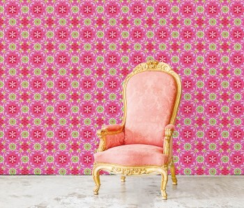 Wandbild Pink Blumen Kaleidoskopmuster