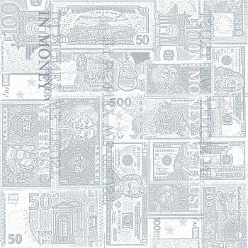 Wallpaper pale blue banknotes