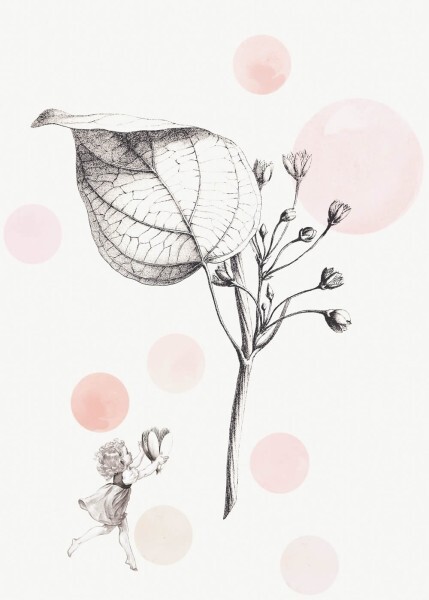 Wandbild Pflanze Elfe Fee Blüte Blatt weiß pastell rosa 557671