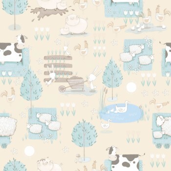 Cows pigs and sheep beige non-woven wallpaper Tiny Tots 2 Essener G78374