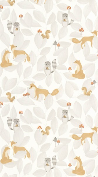forest animal motif non-woven wallpaper white gray Casadeco - Once upon a time OUAT88279807