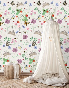 Mural non-woven beige meadow colourful