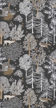 Forest motifs Cute nature wallpaper wallpaper black Caselio - La Foret Texdecor FRT102939090