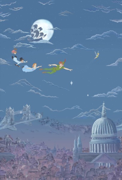 non-woven wallpaper Peter Pan and Wendy Jhon Michael Disney blue DDIW217293