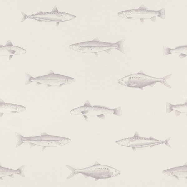 fish non-woven wallpaper white silver