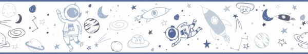 stars space astronaut moon border white and blue Kids Walls Marburg 45849