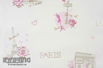 Paris Papiertapete Creme-Weiß